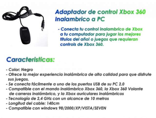 Receptor Inalambrico Pc Wireless Usb Para Control Xbox 360 En Región