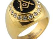 Elegante anillo masonico con pedreria color dorado, usado segunda mano  Chile