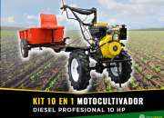 Kit 10 en 1 motocultivador 10hp profesional diesel, usado segunda mano  Chile